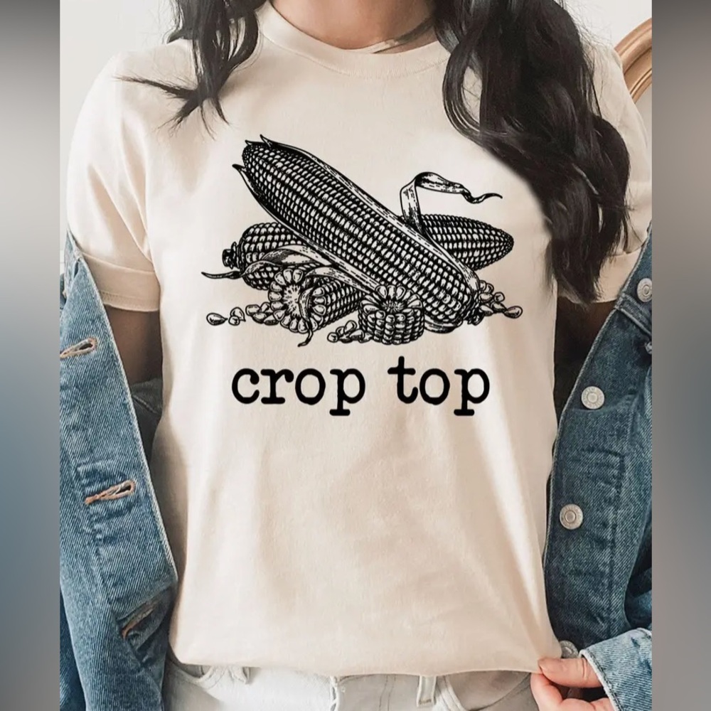 Women’s Cream Graphic Corncob “Crop Top” Tee
